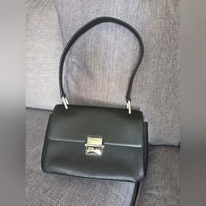 Calvin Klein Black Leather Shoulder Bag with Silver Hardware